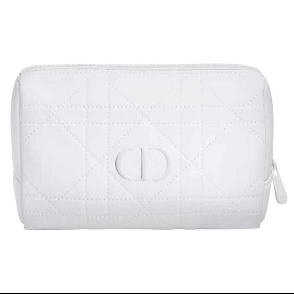 Christian Dior Quilted Cosmetic Makeup Zipper Bag Pouch Clutch - White